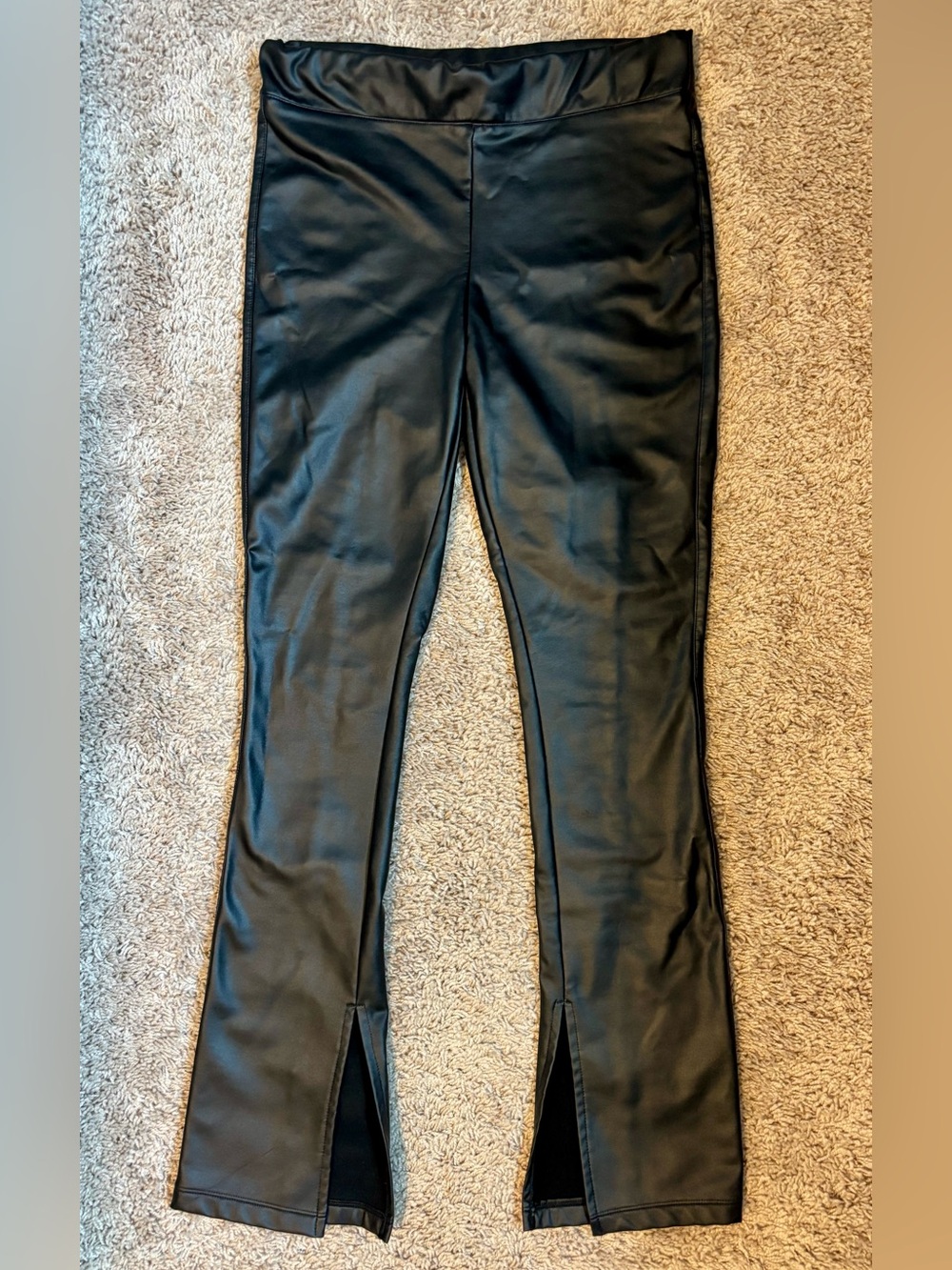 Black Faux-Leather High Waist Flare Split Leggings